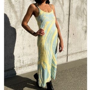 House of Sunny Blue and Yellow Midi Dress